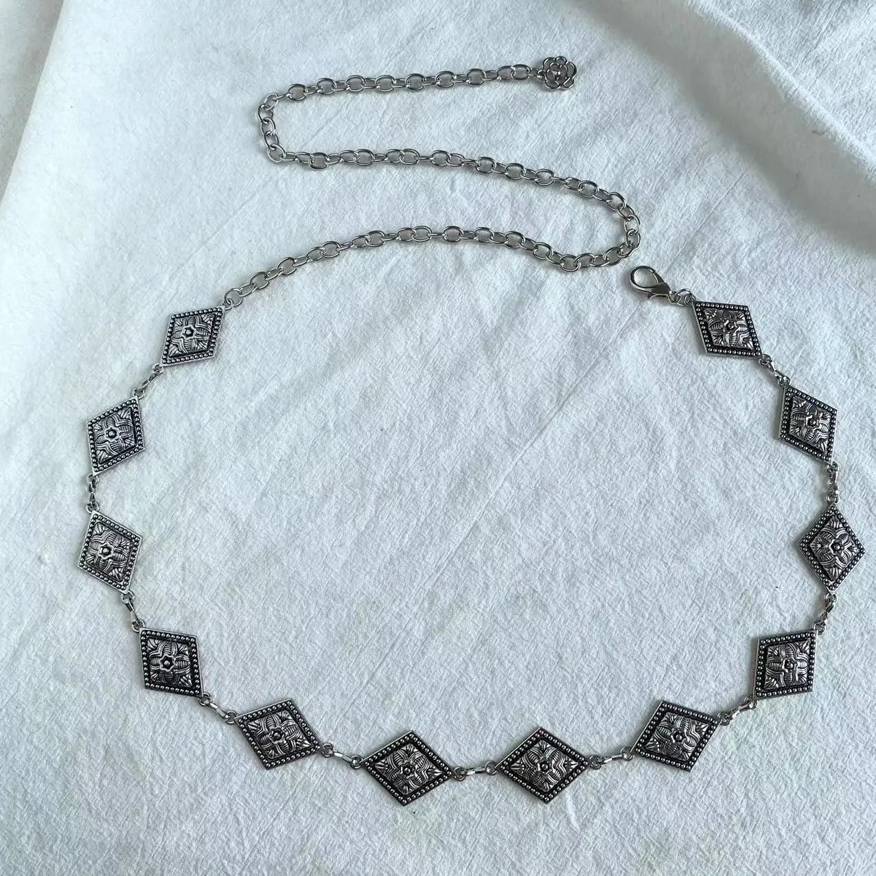 Ceinture Western argentée avec motifs géométriques bohème chic