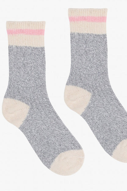 Chaussettes Héritage gris chiné avec rayure rose au revers