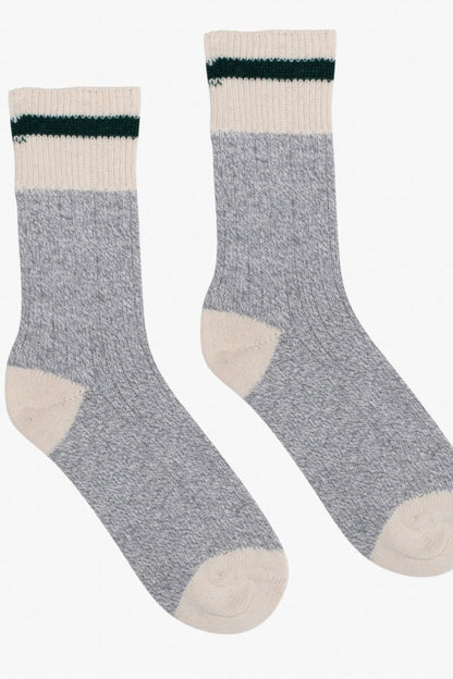 Chaussettes Héritage gris chiné avec rayure verte au revers