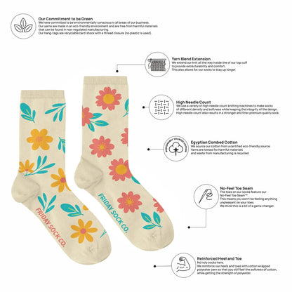 Fleurs amusantes chaussettes crème en coton égyptien