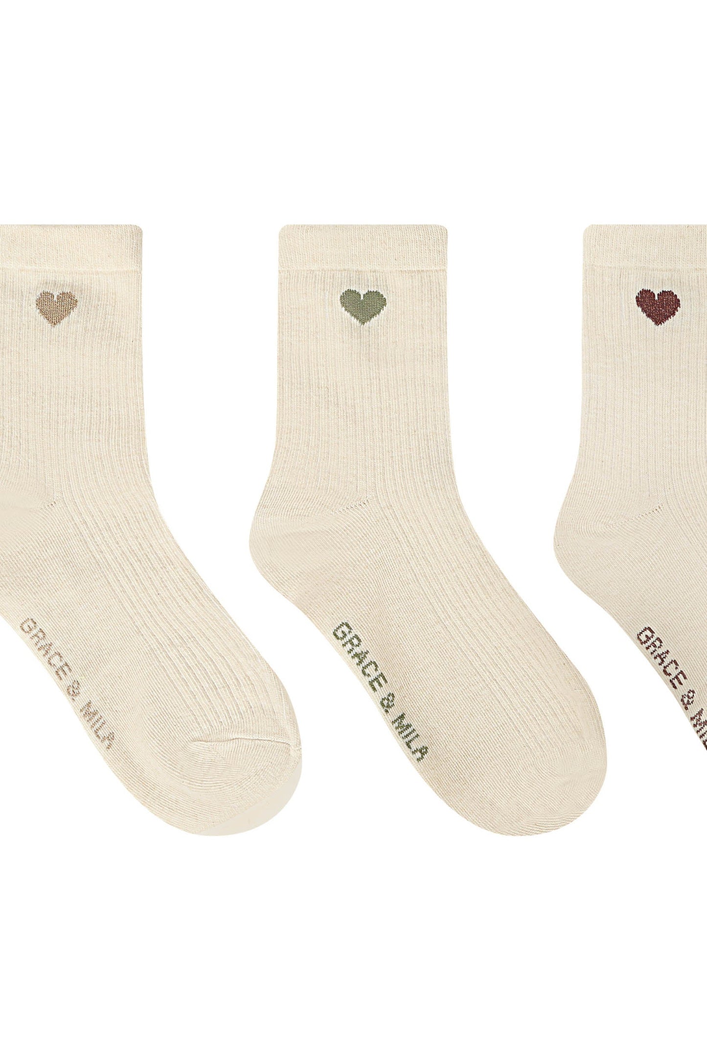 Trio de chaussettes Romane en coton avec cœurs brodés colorés