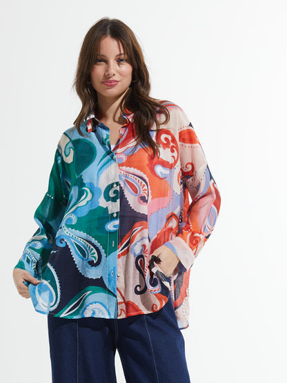 Chemise fluide en coton avec imprimé coloré