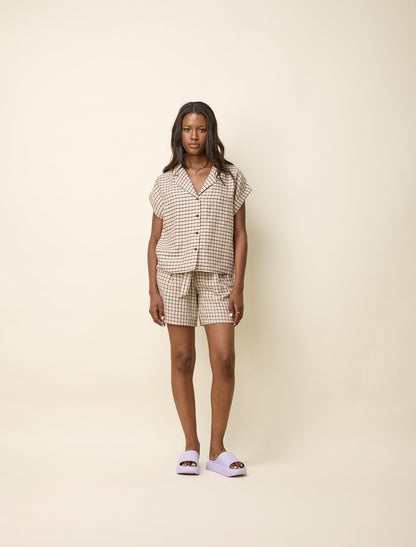 Chemise Phebe Naturel en lin à carreaux