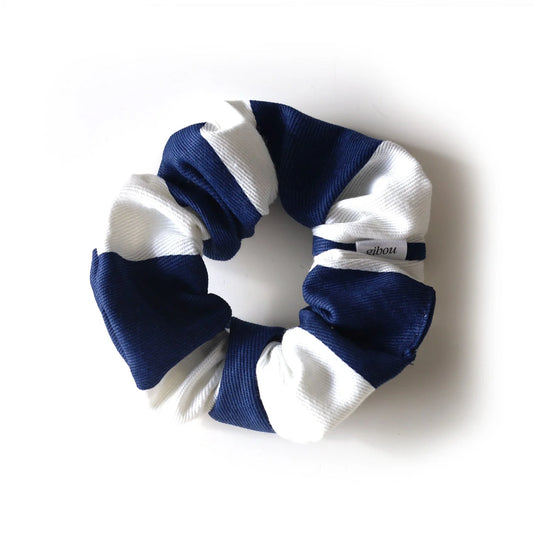 chouchou rayé bleu et blanc en coton

