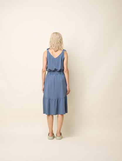 Basima Bleu - Camisole ample bretelles nouées