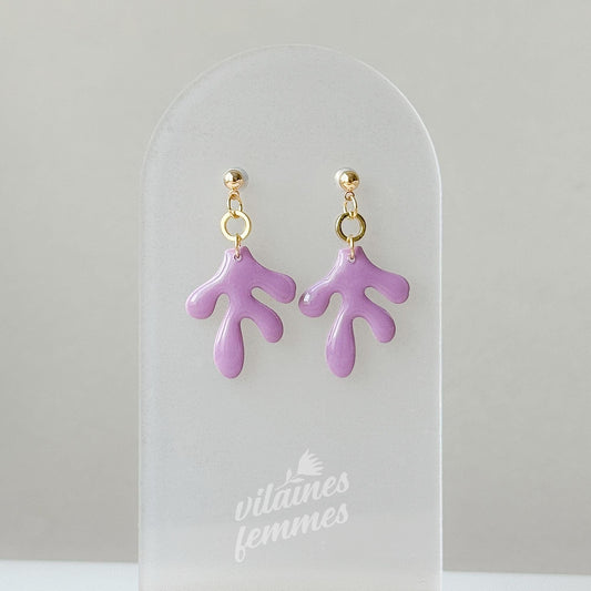 Boucles abstraites lilas pastel, fabriquées à la main au Québec