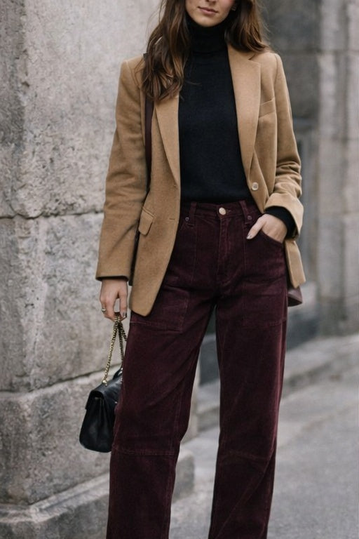 Essex Bourgogne – Pantalon utilitaire velours côtelé