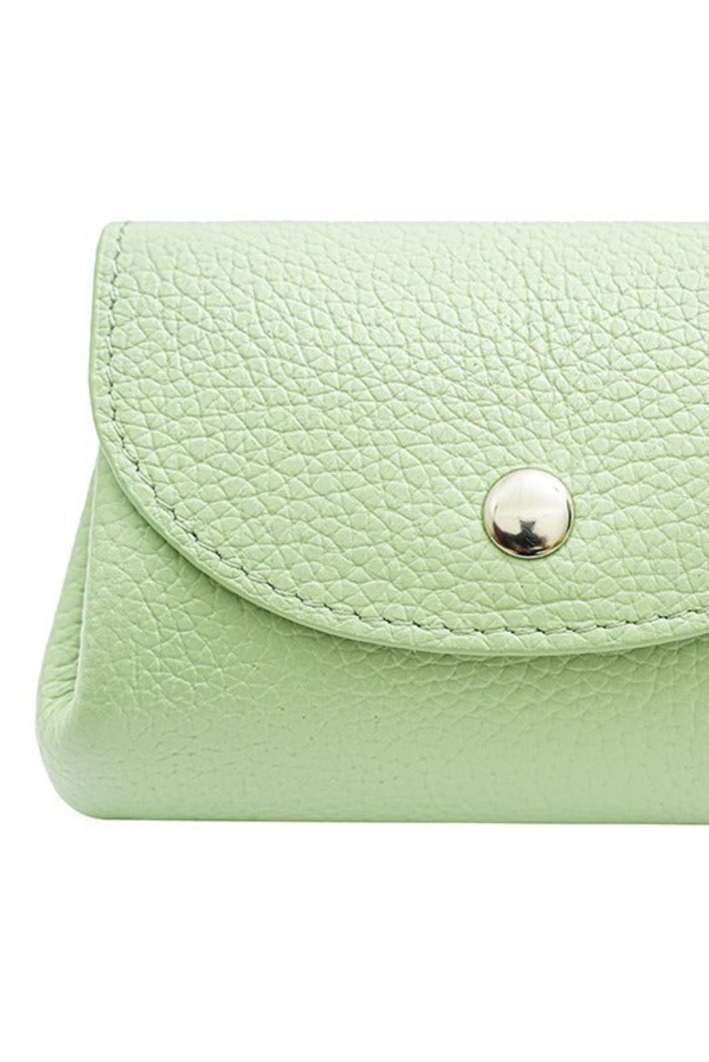Porte-monnaie en cuir véritable vert pastel avec bouton pression et finition grainée
