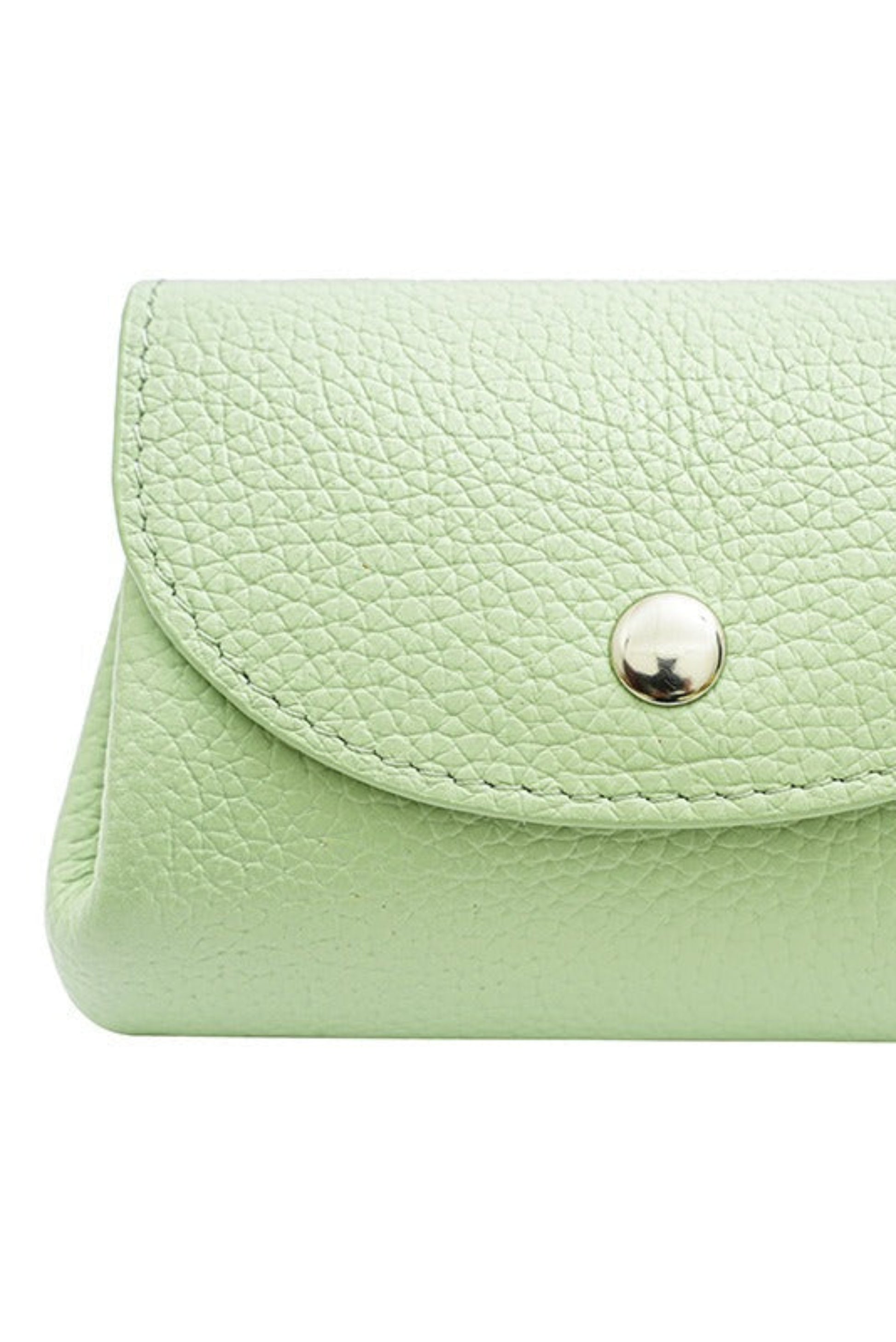 Porte-monnaie en cuir véritable vert pastel avec bouton pression et finition grainée