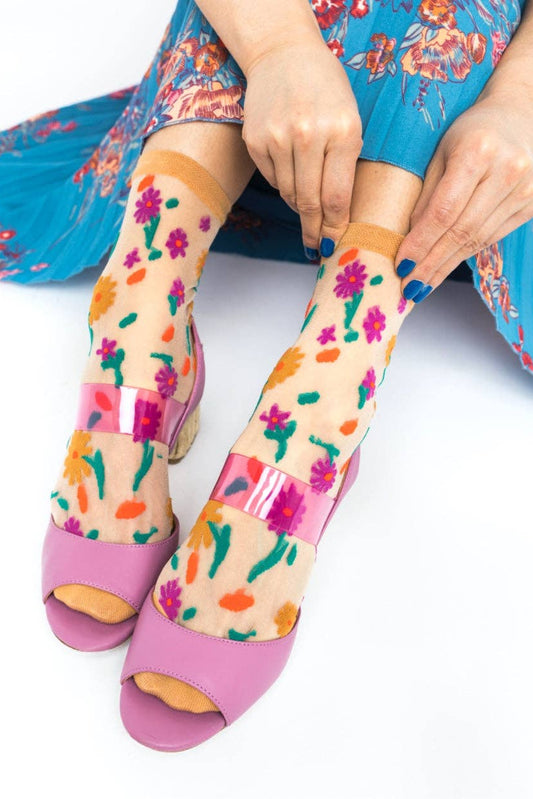 Socquettes transparentes Ditsy Floral