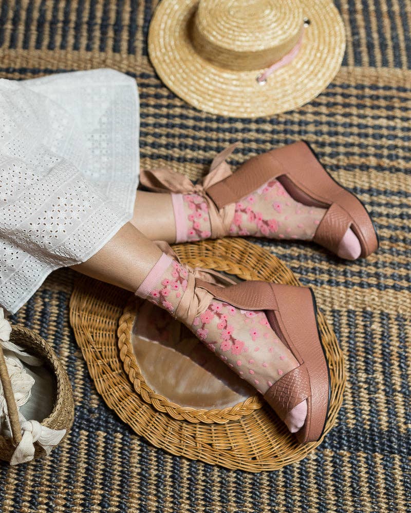 Cherry Blossom - Chaussettes transparentes résistantes ultra tendances