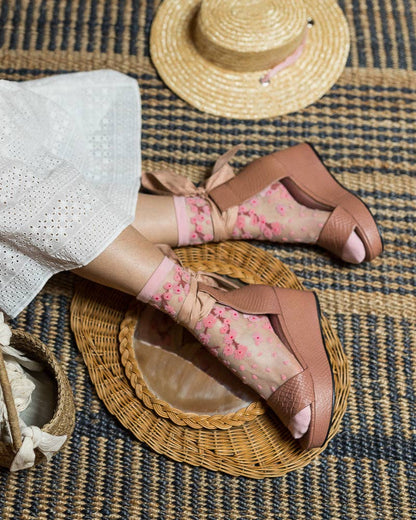 Cherry Blossom - Chaussettes transparentes résistantes ultra tendances