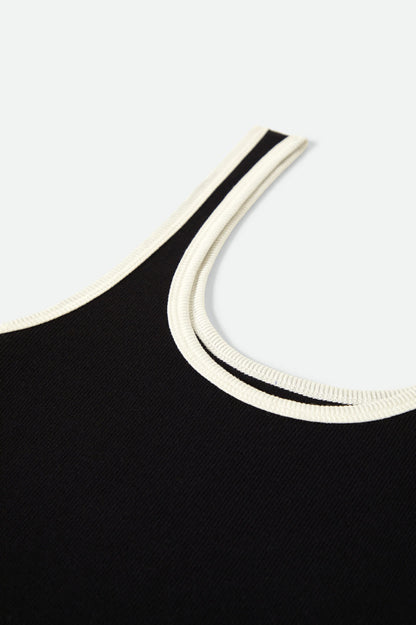 Dos du débardeur côtelé noir avec détail contrasté crème