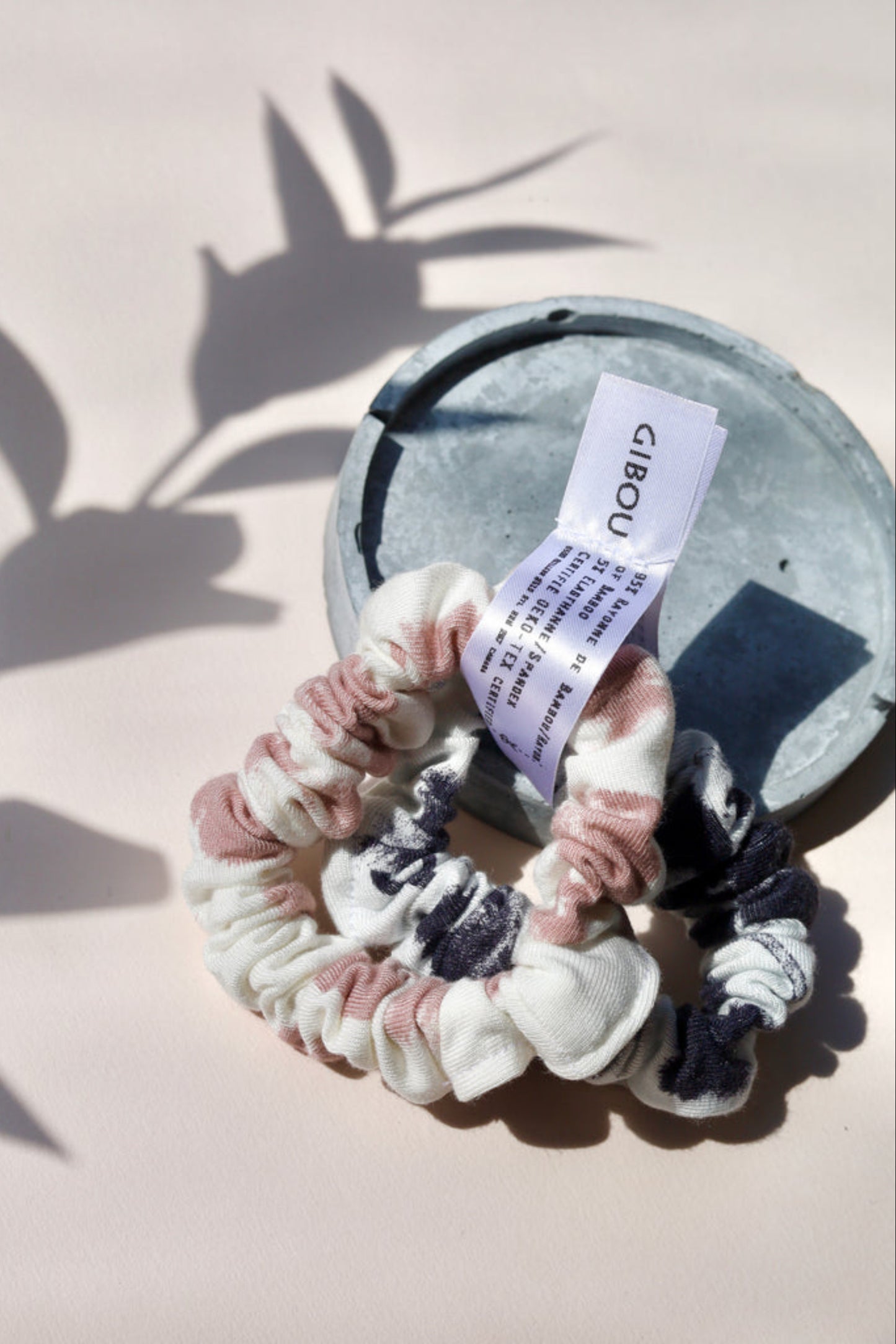 Duo de chouchous en bambou certifié Oeko-Tex, rose poudré et noir marbré