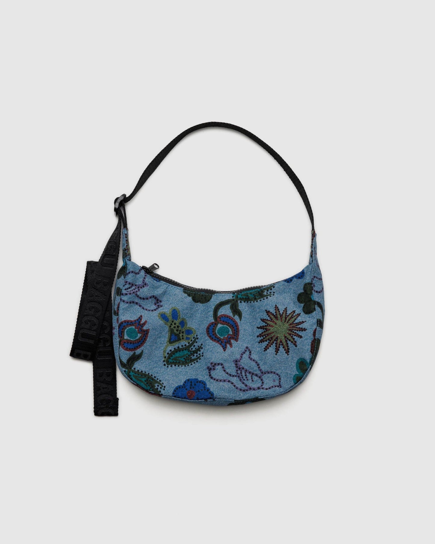 Crescent Mini Digital Denim Birds Sac