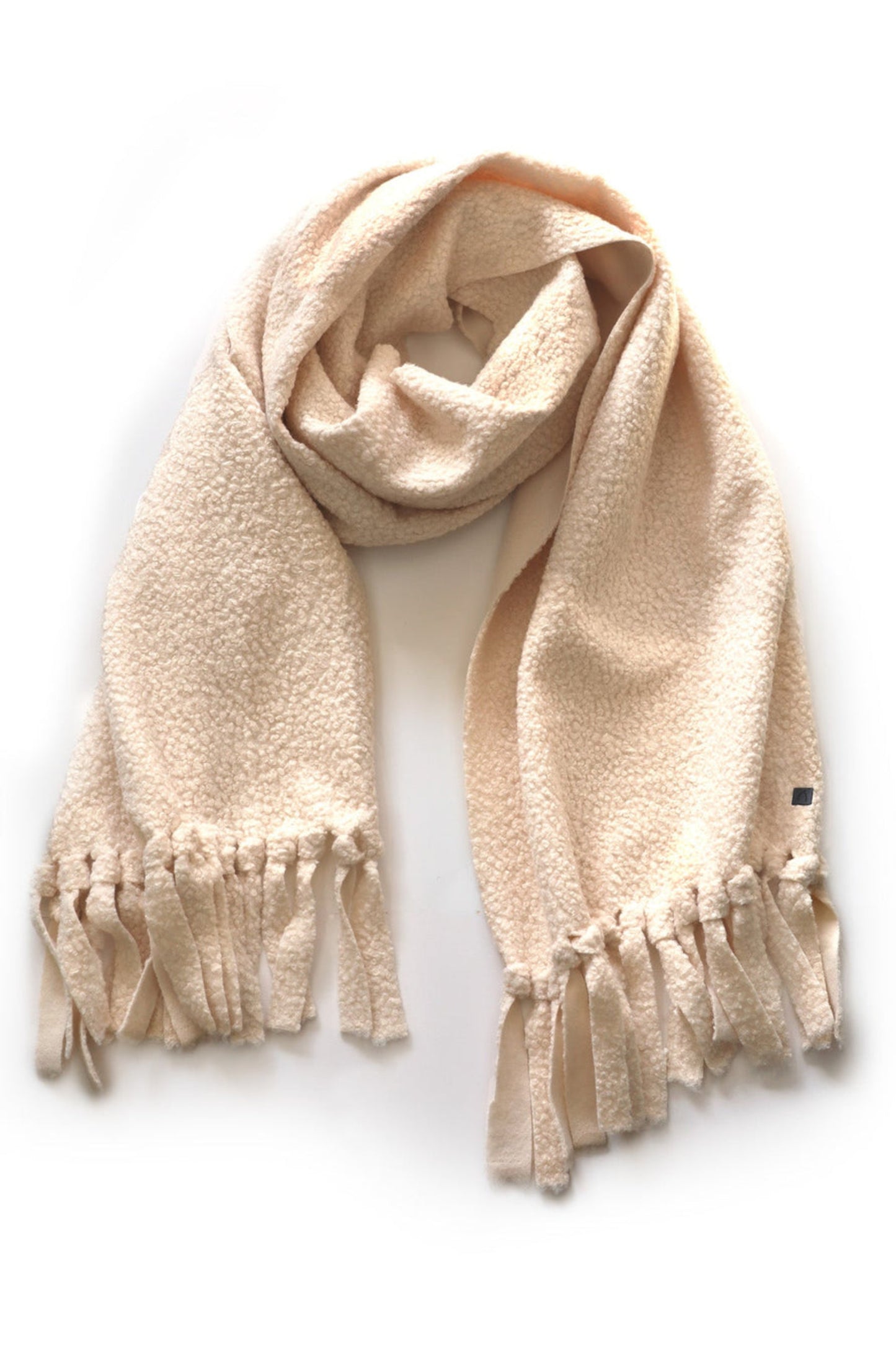 Écharpe en molleton bouclé crème à franges vue à plat