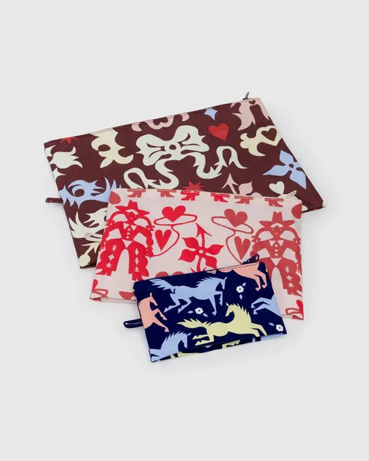 Ensemble de 3 pochettes Baggu Découpage Western – Grand, moyen et petit formats à plat