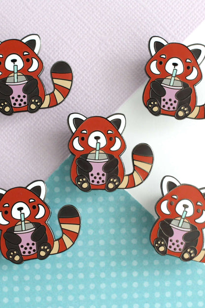 Ensemble de plusieurs épingles Panda Roux émaillées – accessoires kawaii colorés