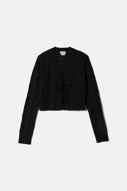 Tilda Pointelle Noir - Cardigan bohème à nouer