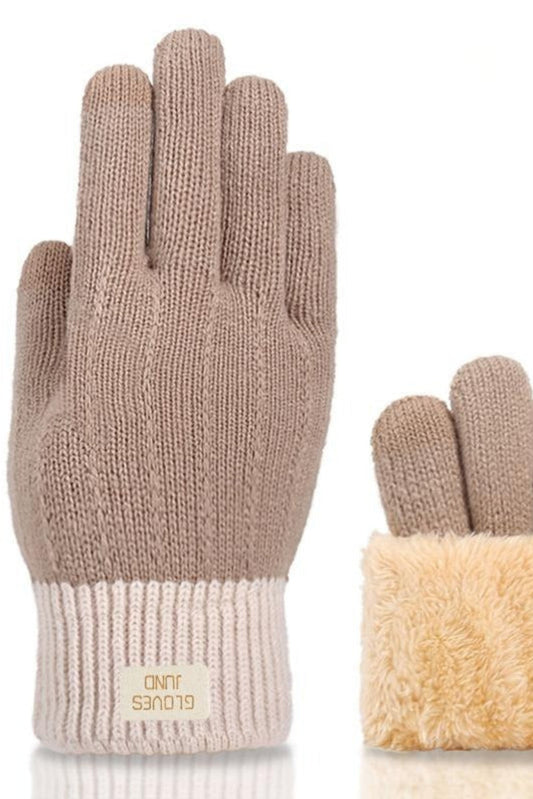 gants beiges en maille avec doublure fourree chaude