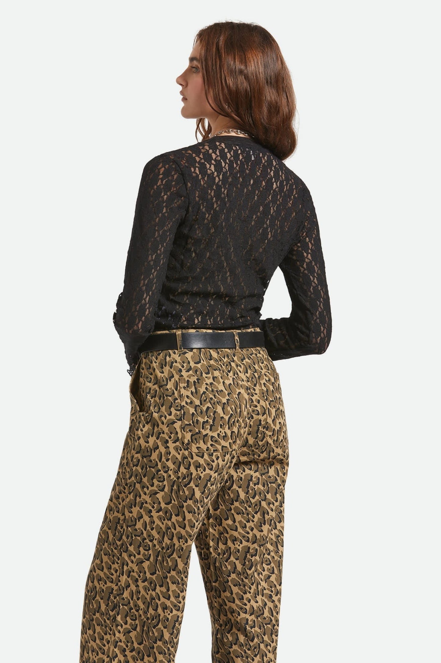 Vue arrière du haut Mathilda en dentelle noire transparente