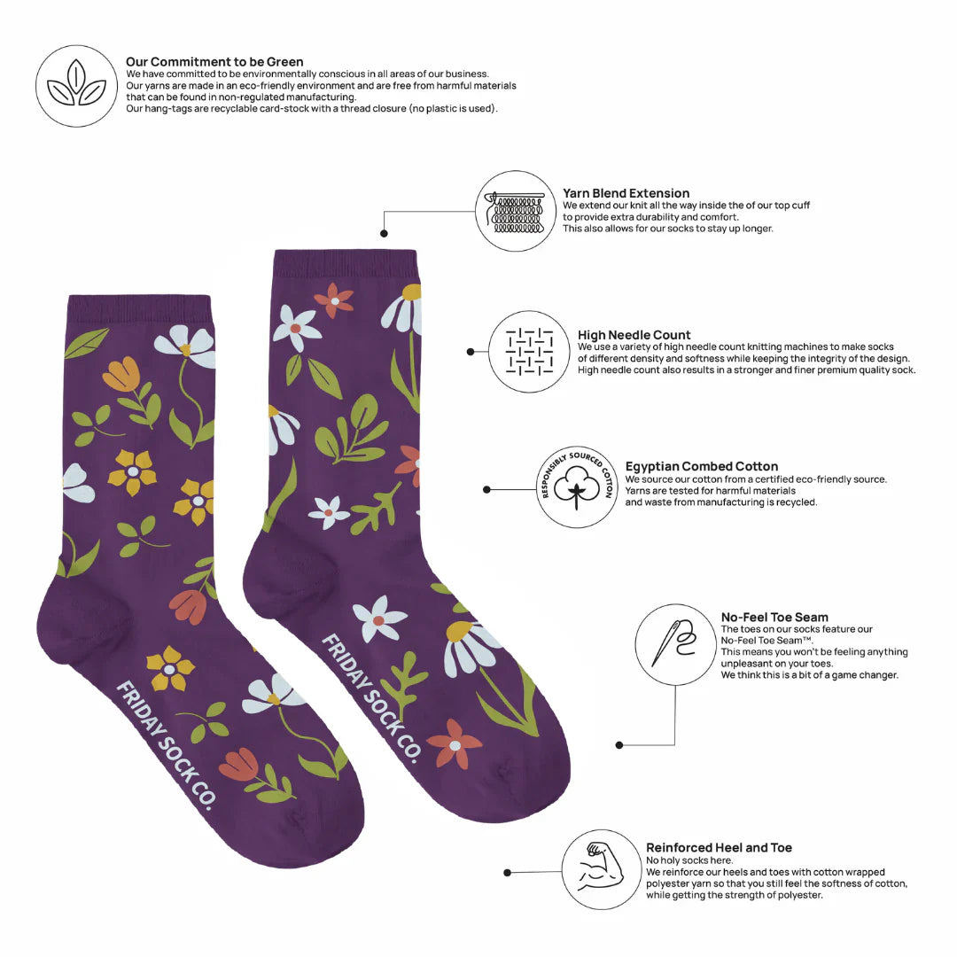 Jardin chaussettes florales violettes en coton égyptien