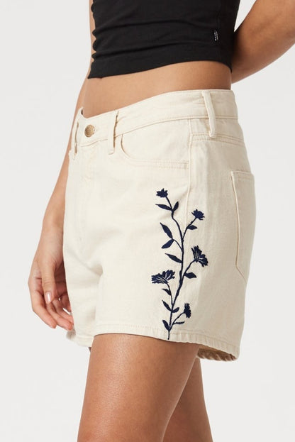 Ivana Ecru - Short en jeans brodé