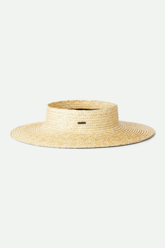 Visière Lima beige en paille naturelle présentée de côté, avec large bord droit et style estival chic.