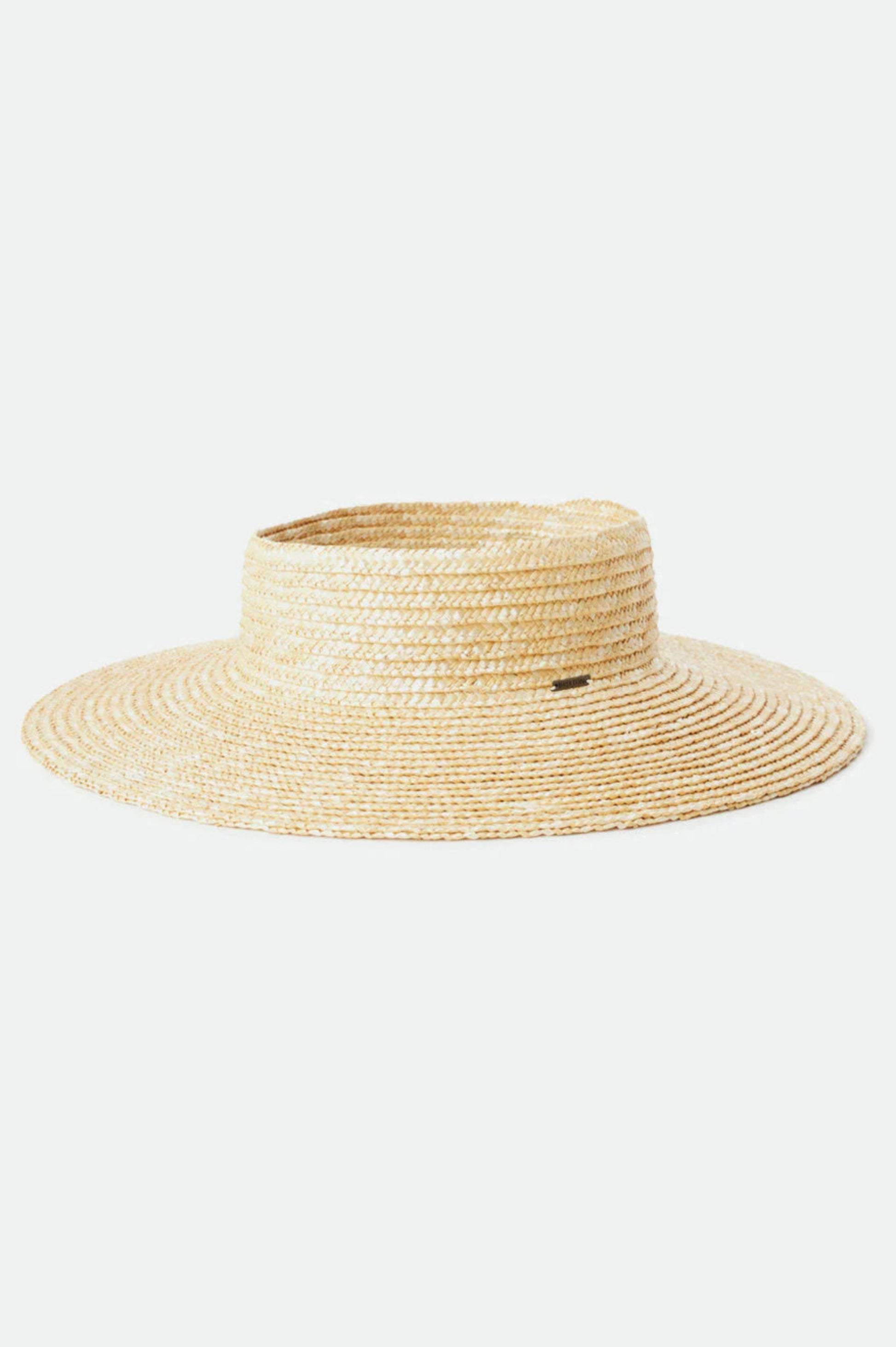 Vue arrière de la visière Lima beige en paille naturelle, avec large bord, structure ouverte et style pratique.