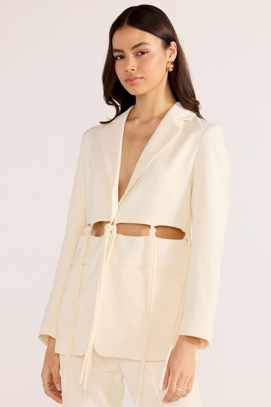 Maeve Veste crème en viscose design ajouré avec liens noués