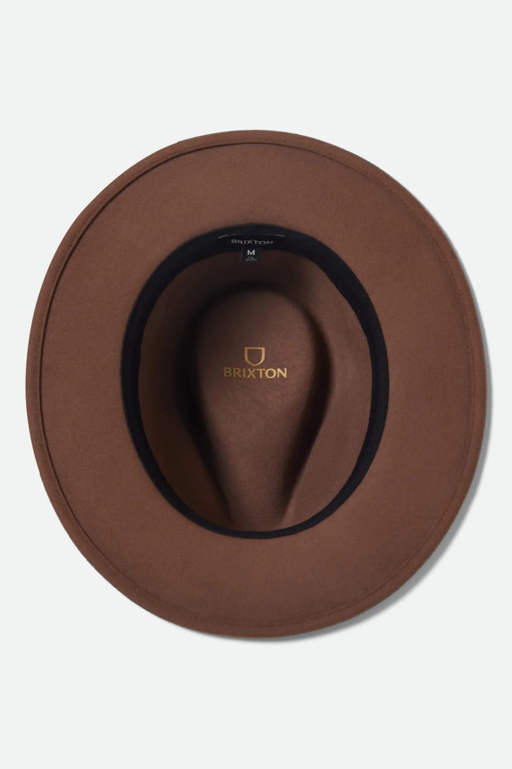 Intérieur du chapeau Messer sépia avec bandeau anti-transpiration et finition Brixton.