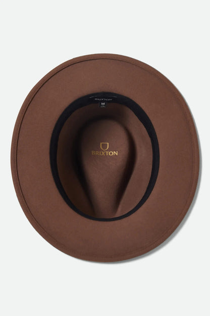 Intérieur du chapeau Messer sépia avec bandeau anti-transpiration et finition Brixton.