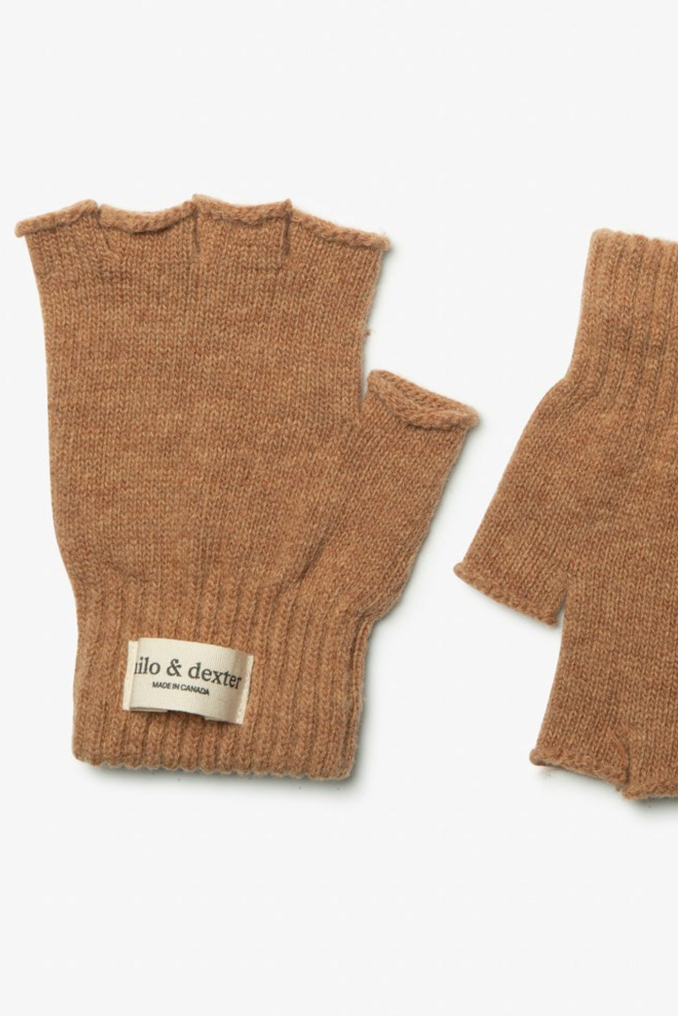 Mitaines sans doigts beige en laine mérinos fabriquées au Canada