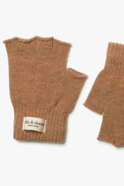 Mitaines sans doigts beige en laine mérinos fabriquées au Canada