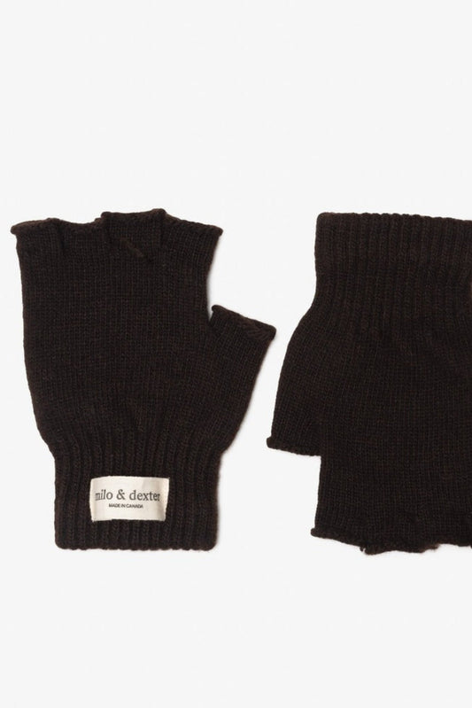 Mitaines sans doigts chocolat en laine mérinos fabriquées au Canada