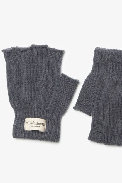 Mitaines sans doigts gris en laine mérinos fabriquées au Canada