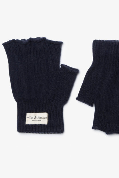 Mitaines sans doigts marine en laine mérinos fabriquées au Canada