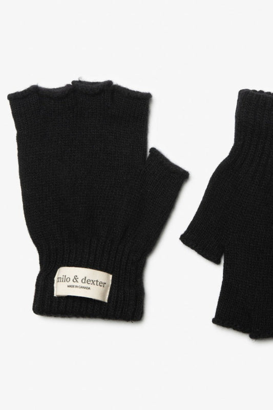 Mitaines sans doigts noires en laine mérinos fabriquées au Canada
