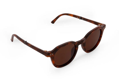 Vue de côté des lunettes Nika tortoise marron – monture fine et design arrondi