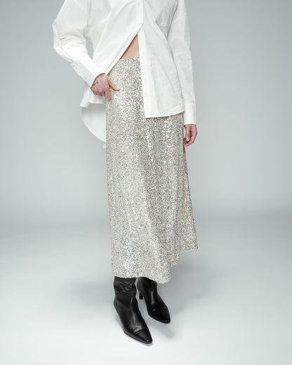 Ruba Argent - Jupe longue en sequin