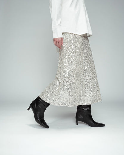 Ruba Argent - Jupe longue en sequin
