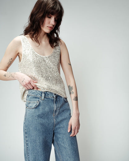 Aria Argent - Debardeur ample en sequin