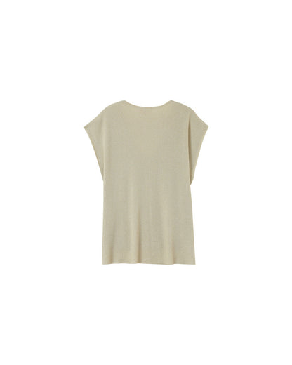 Haut en maille lurex beige vu de dos, texture côtelée