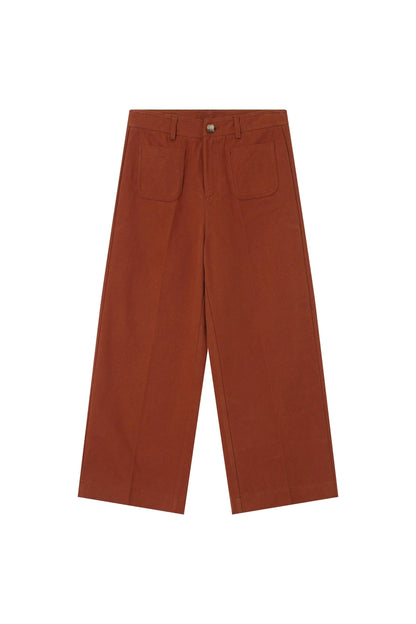Vue avant du pantalon Sole camel 7/8 avec poches plaquées et taille haute
