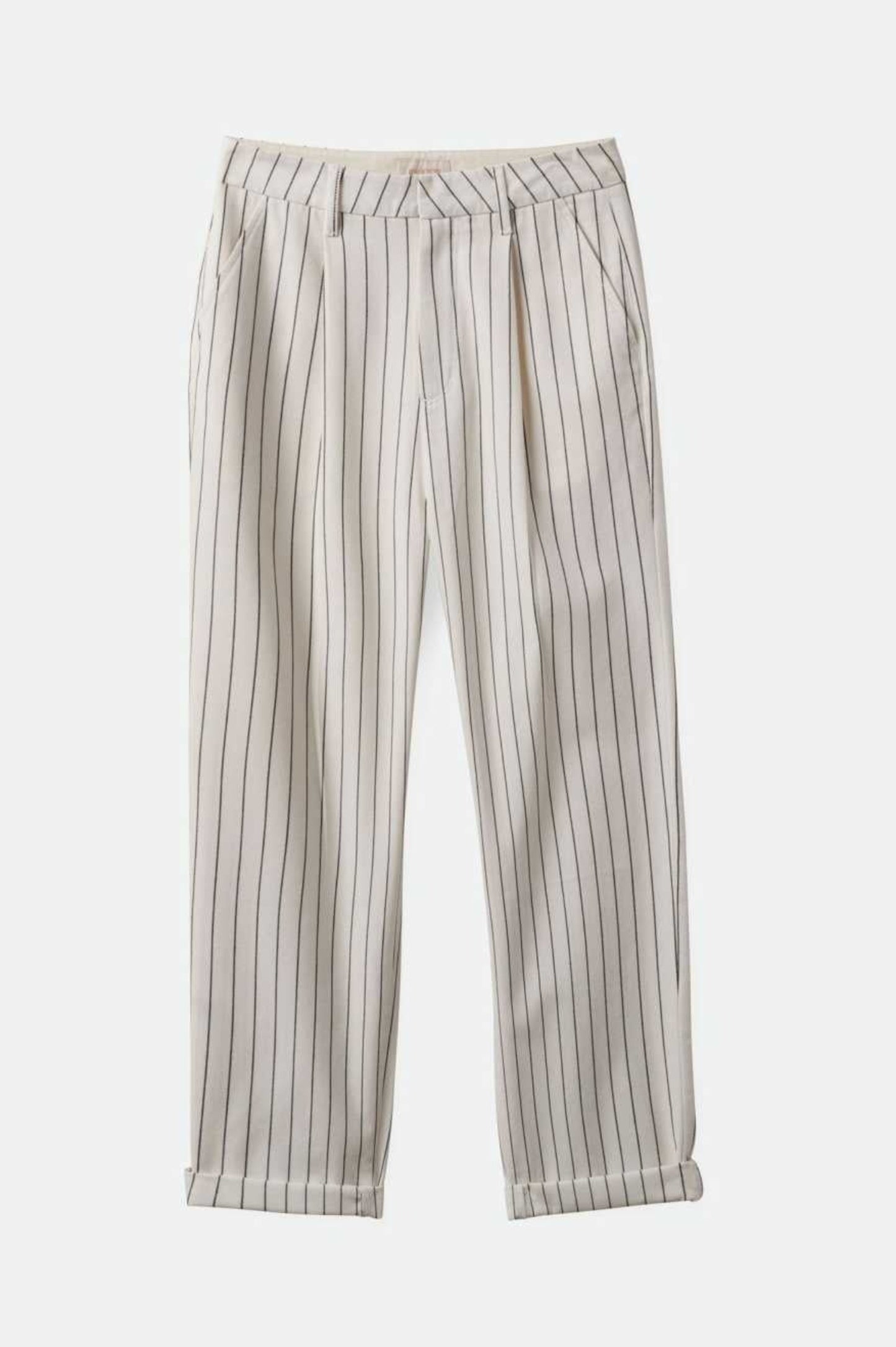 Pantalon blanc a fines rayures verticales avec plis a la taille coupe decontractee