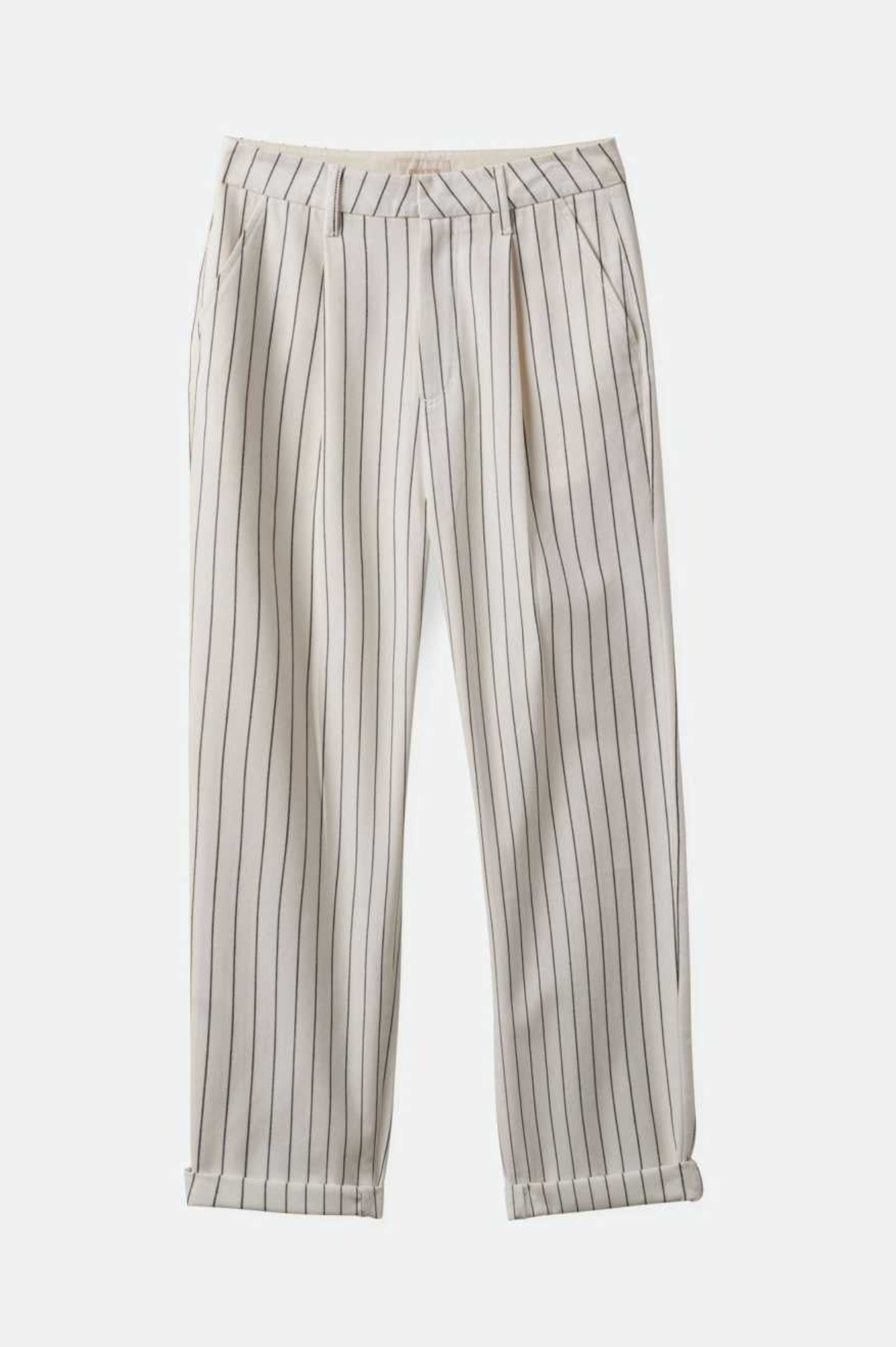 Pantalon blanc a fines rayures verticales avec plis a la taille coupe decontractee