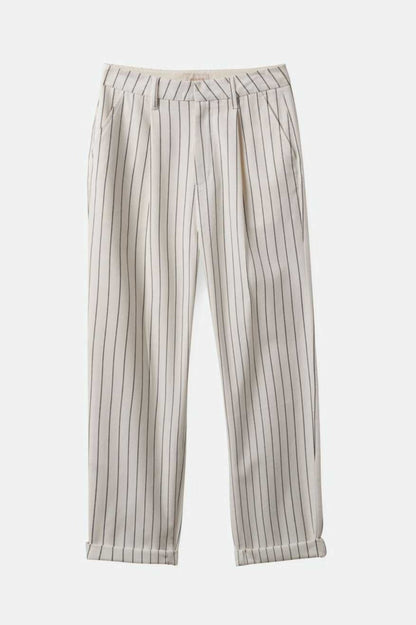 Pantalon blanc a fines rayures verticales avec plis a la taille coupe decontractee