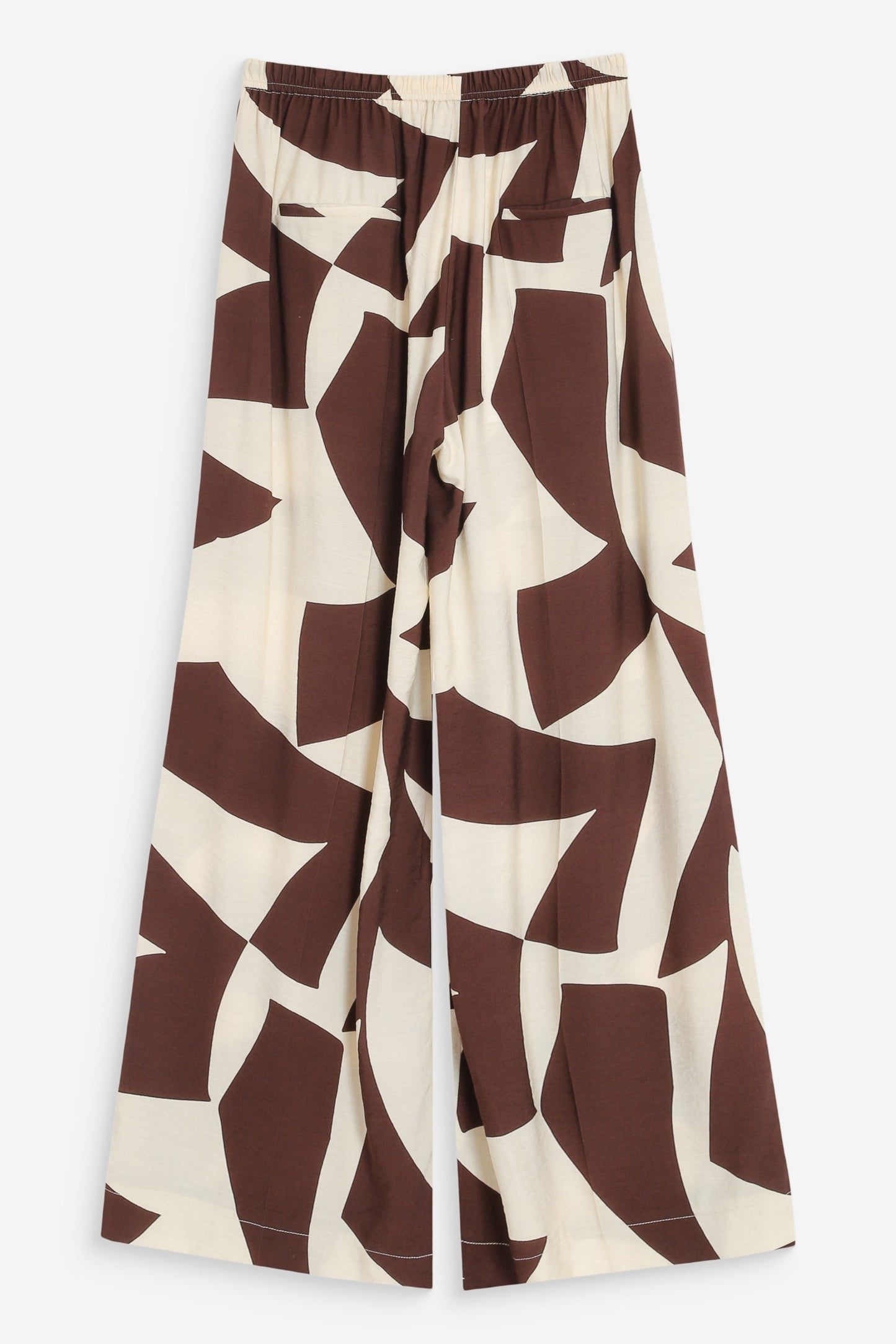 Pantalon Denise chocolat vue arriere avec taille elastiquee et imprime graphique