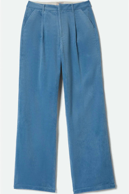 Pantalon Lola bleu taille haute, velours côtelé, vue à plat avant