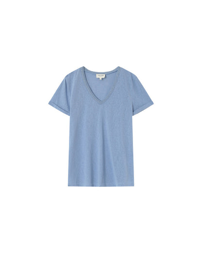 Pepito Bleu T-shirt en coton avec encolure en lurex